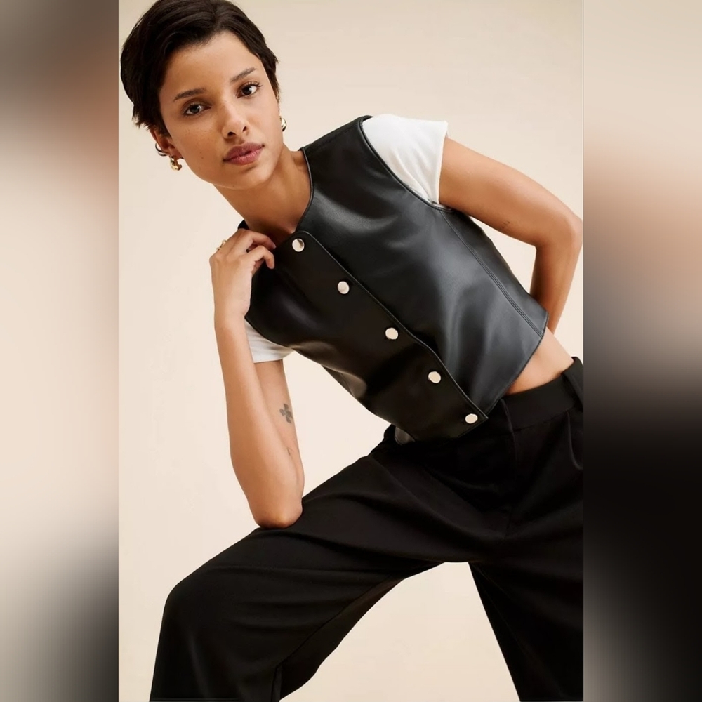 Anthropologie WAYF Cropped Vegan Leather Vest in Black